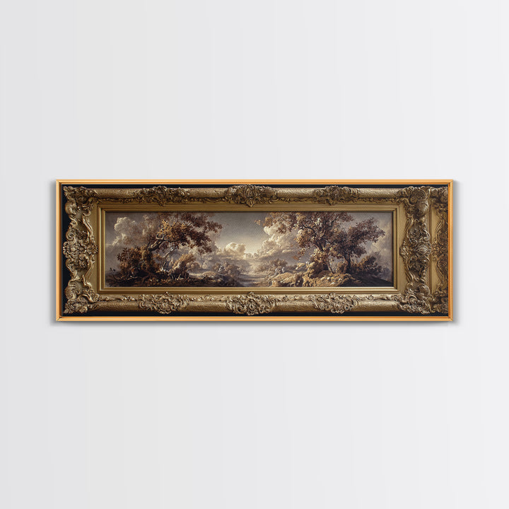 Ornate Gold Frame Illusion Around a Botanical Canvas Print, Baroque Art, Canvas, Living Room Decor, Fine Art, Ornate, BAO-3x1-49