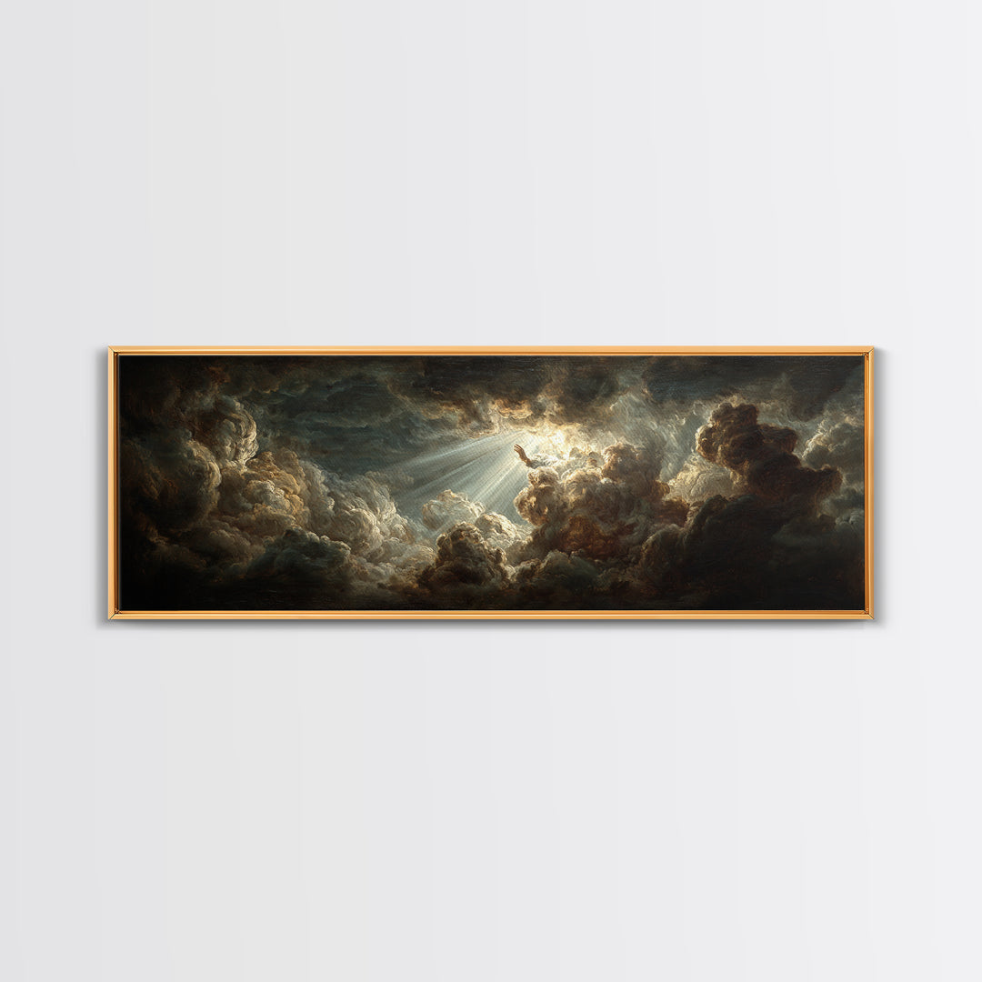Angelic Hand Reaching Through Clouds Canvas Print, Baroque Art, Printable Art, Living Room Decor, Oil Painting, Ornate, BAO-3x1-61
