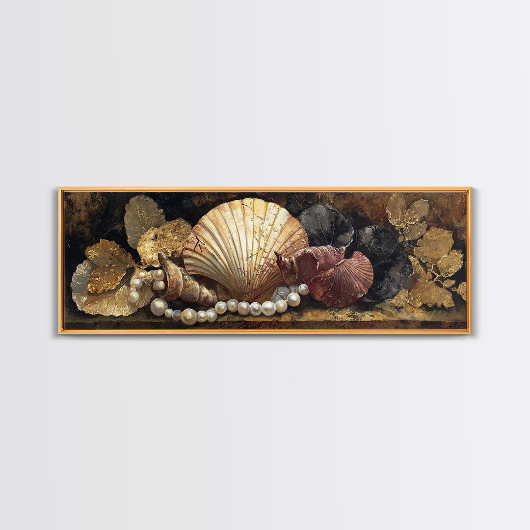 Ornamental Shell and Pearl Composition Canvas Print, Baroque Art, Gallery Wall, Living Room Decor, Oil Painting, Ornate, BAO-3x1-62
