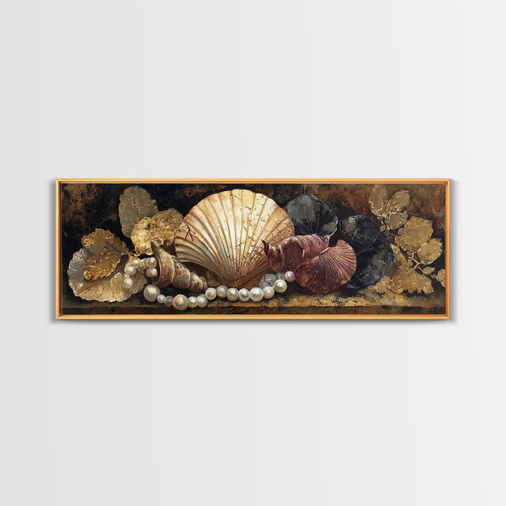 Ornamental Shell and Pearl Composition Canvas Print, Baroque Art, Gallery Wall, Living Room Decor, Oil Painting, Ornate, BAO-3x1-62