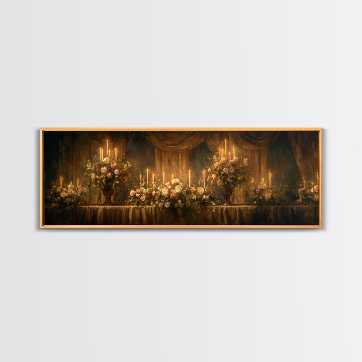 Velvet Drapery with Pearls Flowers and Candlelight Framed Canvas Print, Baroque Art, Wall Art, Living Room Decor, Ornate, BAO-3x1-67