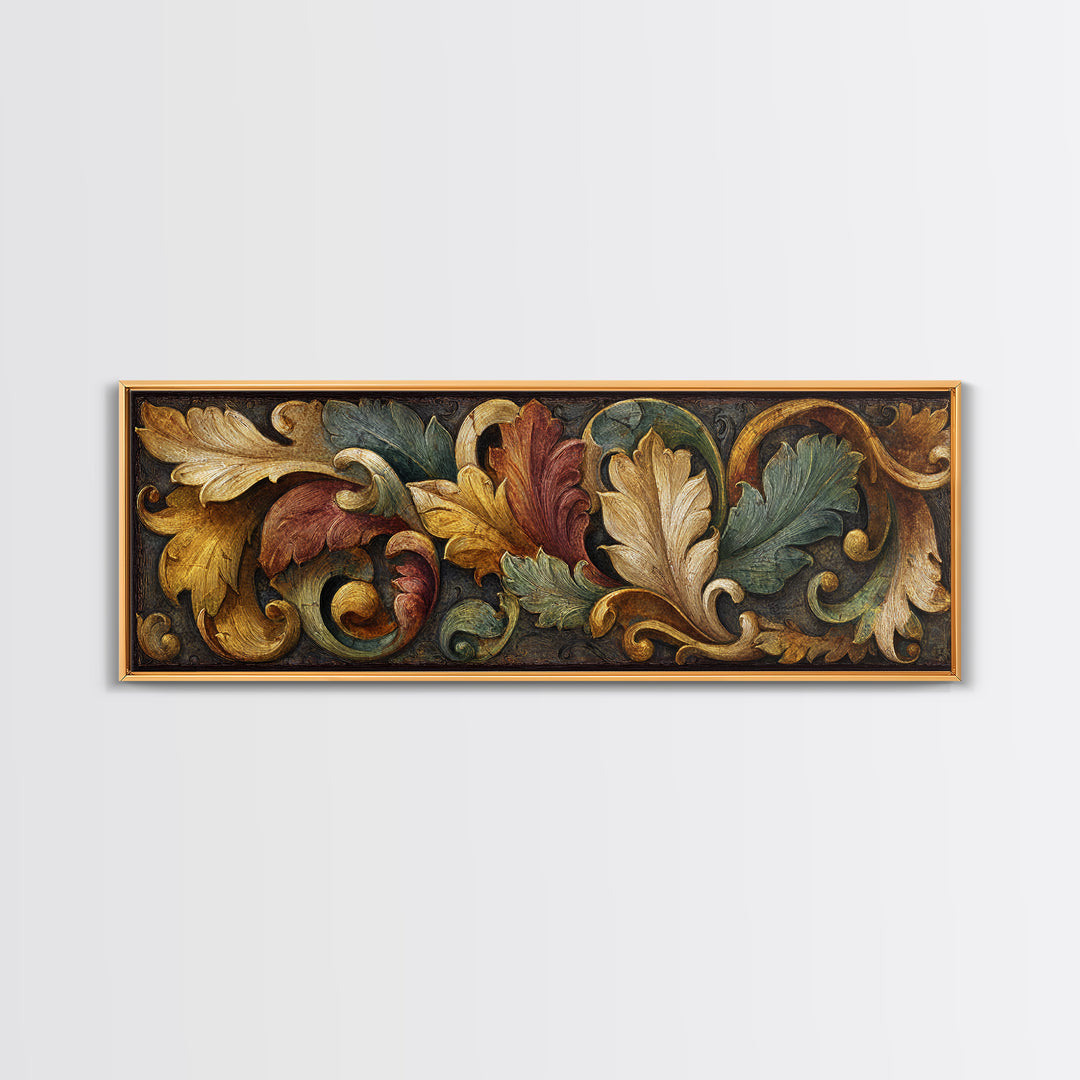 Carved Acanthus Leaf Ornament Study Framed Canvas Print, Baroque Art, Maximalist Wall Art, Living Room Decor, Fine Art, Ornate, BAO-3x1-7