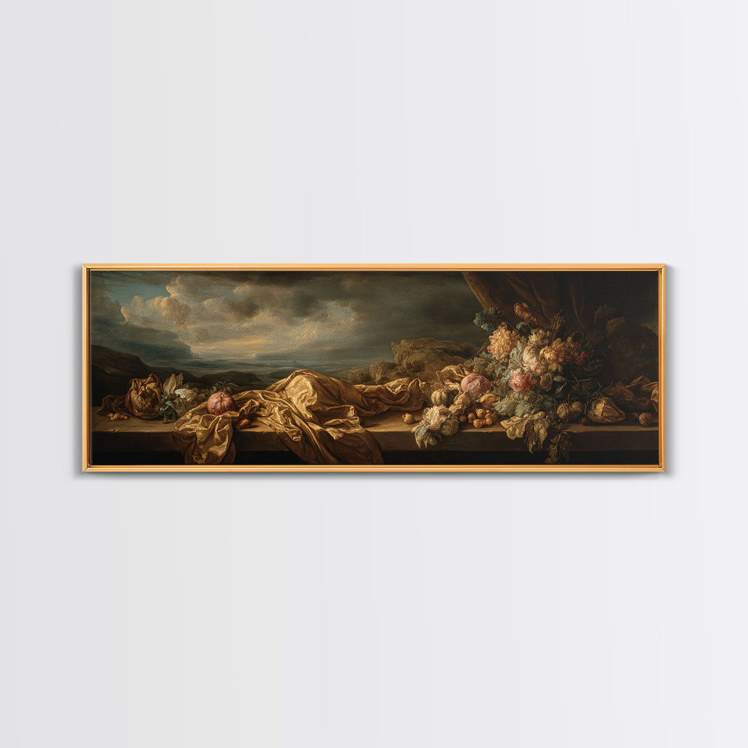 Theatrical Stormy Landscape Framed Canvas Print, Baroque Art, Oil Painting, Living Room Decor, Ornate, Eclectic Wall Art, BAO-3x1-74