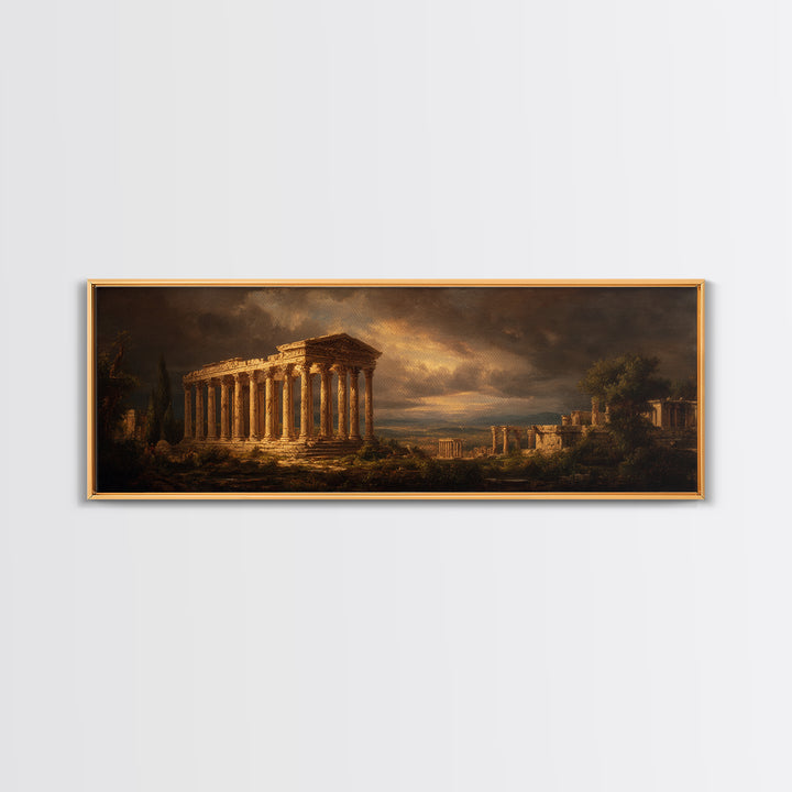 Classical Ruins Beneath a Dramatic Sky Canvas Print, Baroque Art, Minimalist Decor, Living Room Decor, Fine Art, Ornate, BAO-3x1-83