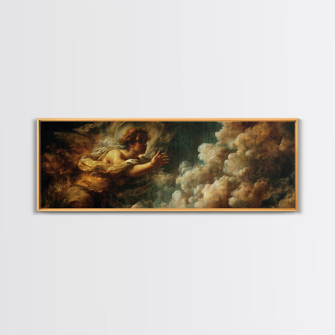 Angelic Hand Reaching Through Clouds Canvas Print, Baroque Art, Printable Art, Living Room Decor, Oil Painting, Ornate, BAO-3x1-85