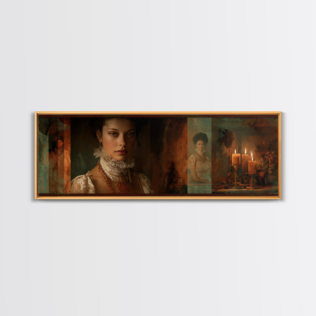 Classical Portrait with Lace Collar and Jewel Canvas Print, Baroque Art, Gallery Wall, Living Room Decor, Fine Art, Ornate, BAO-3x1-95