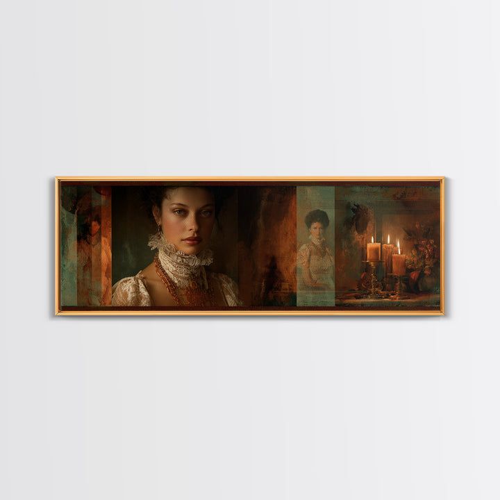 Classical Portrait with Lace Collar and Jewel Canvas Print, Baroque Art, Gallery Wall, Living Room Decor, Fine Art, Ornate, BAO-3x1-95