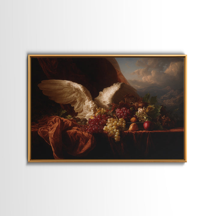 Gilded Angel Wings Emerging from Storm Clouds Framed Canvas Print, Baroque Art, Wall Art, Living Room Decor, Fine Art, Ornate, BAO-3x2-10