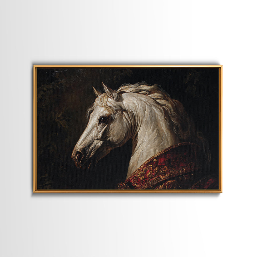 Dramatic Horse Portrait Framed Canvas Print, Baroque Art, Boho Decor, Living Room Decor, Fine Art, Ornate, Printable Wall Art, BAO-3x2-28