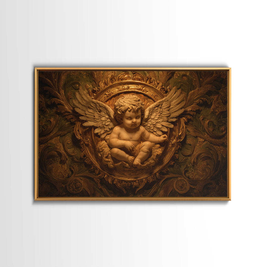 Ornate Cherub Figure Surrounded by Clouds and Canvas Print, Baroque Art, Printable Wall Art, Living Room Decor, Ornate, BAO-3x2-30