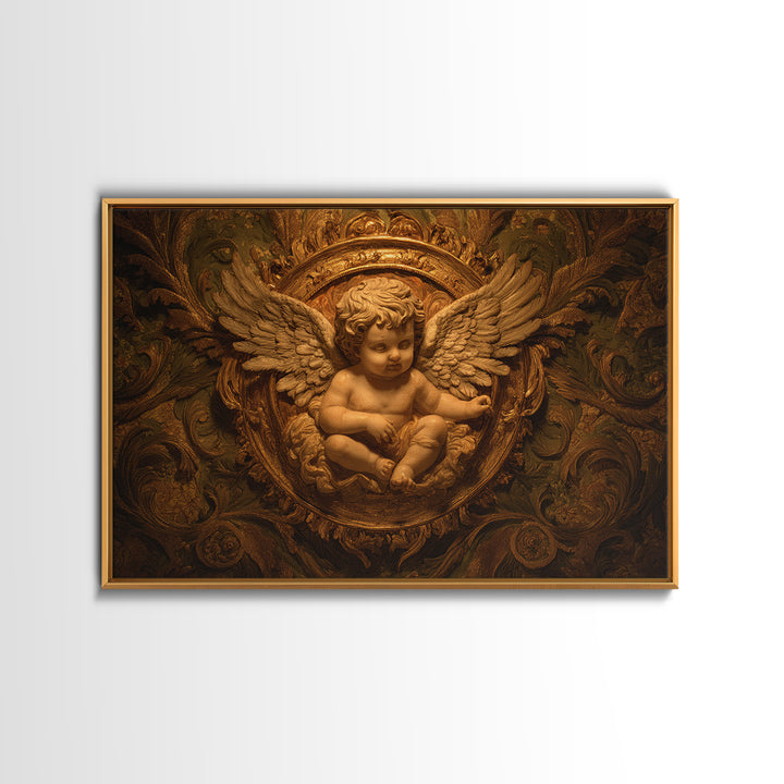 Ornate Cherub Figure Surrounded by Clouds and Canvas Print, Baroque Art, Printable Wall Art, Living Room Decor, Ornate, BAO-3x2-30