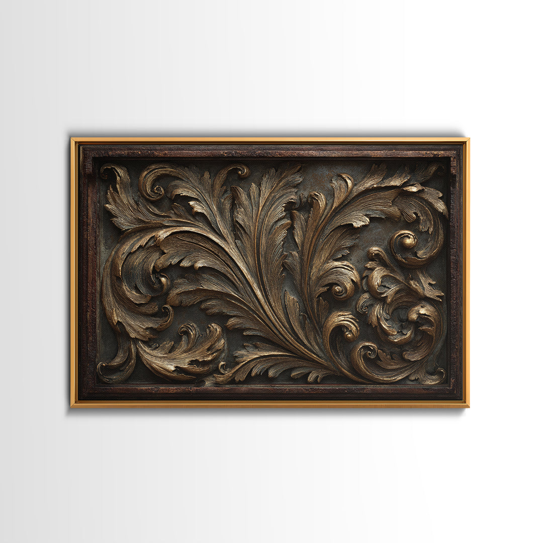 Carved Acanthus Leaf Ornament Study Canvas Print, Baroque Art, Canvas, Living Room Decor, Ornate, Room Decor Aesthetic, BAO-3x2-43