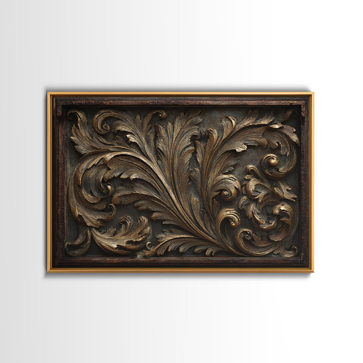 Carved Acanthus Leaf Ornament Study Canvas Print, Baroque Art, Canvas, Living Room Decor, Ornate, Room Decor Aesthetic, BAO-3x2-43