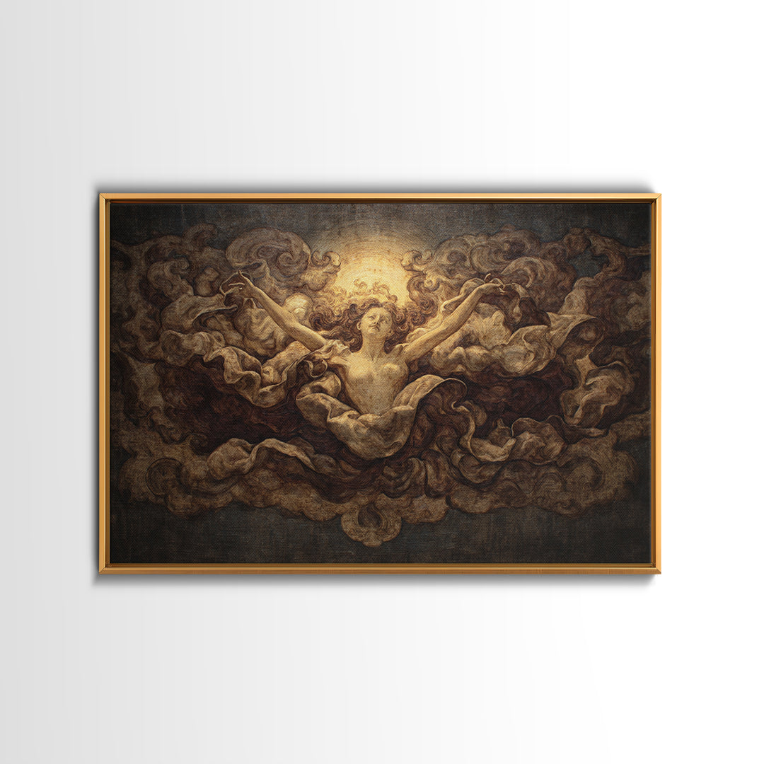 Mythic Goddess Figure Framed Canvas Print, Baroque Art, Digital Wall Art, Living Room Decor, Ornate, Portrait Painting, BAO-3x2-90