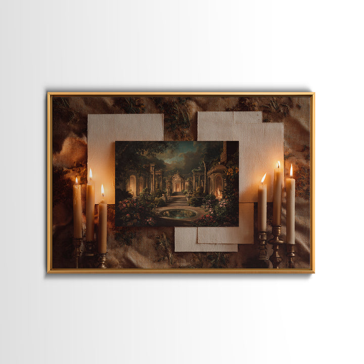 Classical Ruins Beneath a Dramatic Sky Framed Canvas Print, Baroque Art, Room Decor Aesthetic, Living Room Decor, Ornate, BAO-3x2-95