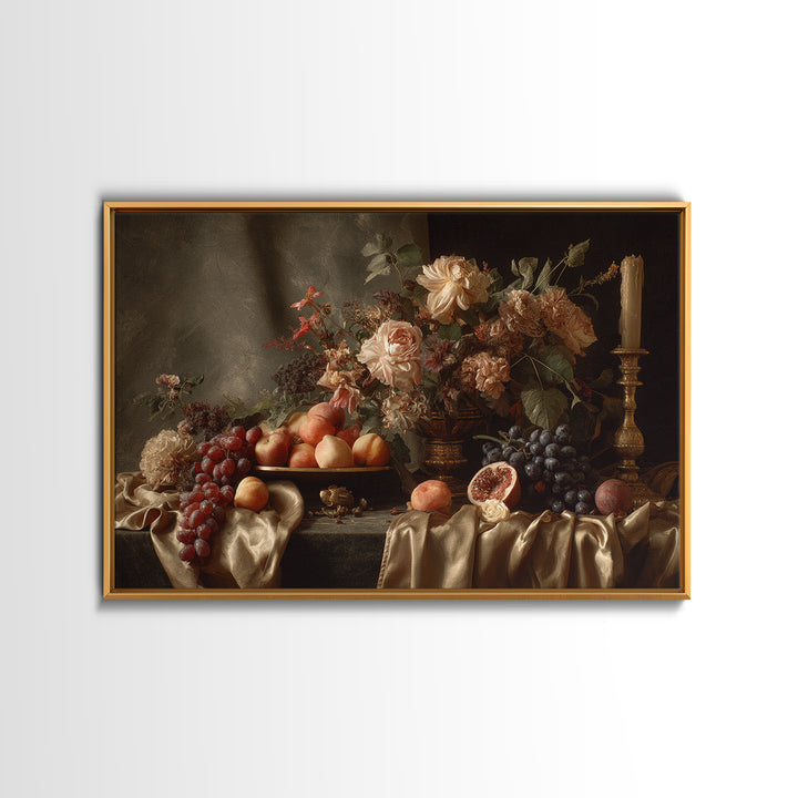 Lavish Banquet Fruit Composition Framed Canvas Print, Baroque Art, Eclectic Wall Art, Living Room Decor, Fine Art, Ornate, BAO-3x2-96