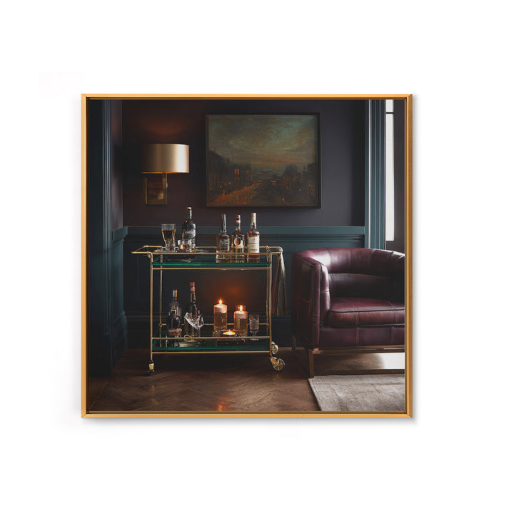 Luxury Emerald Bar Cart Arrangement Canvas Print, Bar Art, Kitchen Print, Bar Decor, Oil Painting, Fine Art Print, BAR-1x1-22