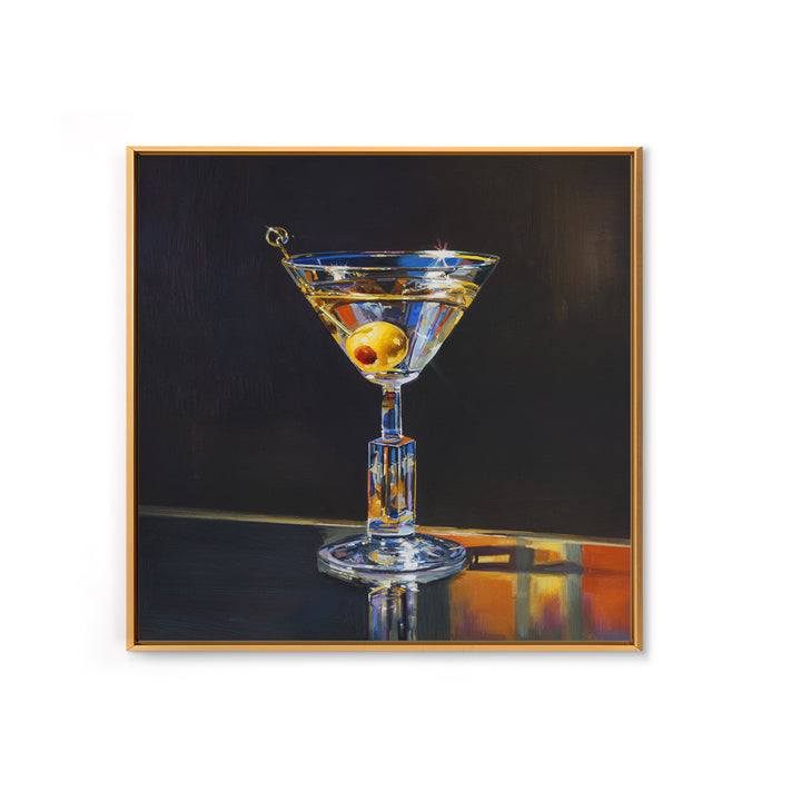 Martini Glass with Olive on a Black Framed Canvas Print, Bar Art, Kitchen Wall Decor, Bar Decor, Fine Art, Bar Cart Art, BAR-1x1-27