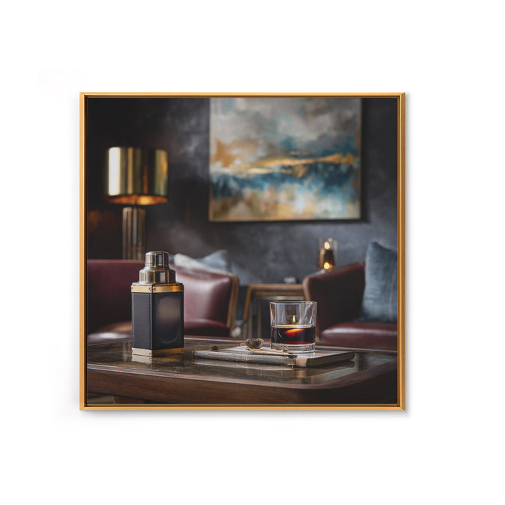 Speakeasy Key and Cocktail Shaker Composition Framed Canvas Print, Bar Art, Minimalist Decor, Bar Decor, Fine Art, BAR-1x1-88