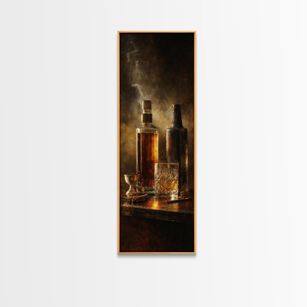 Whiskey Bottle and Cut Crystal Glass Canvas Print, Bar Art, Gallery Decor, Bar Decor, Fine Art, Wall Art, Home Decor, BAR-1x3-38
