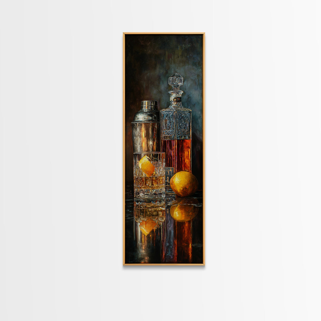 Speakeasy Key and Cocktail Shaker Composition Framed Canvas Print, Bar Art, Minimalist Decor, Bar Decor, Fine Art, BAR-1x3-4