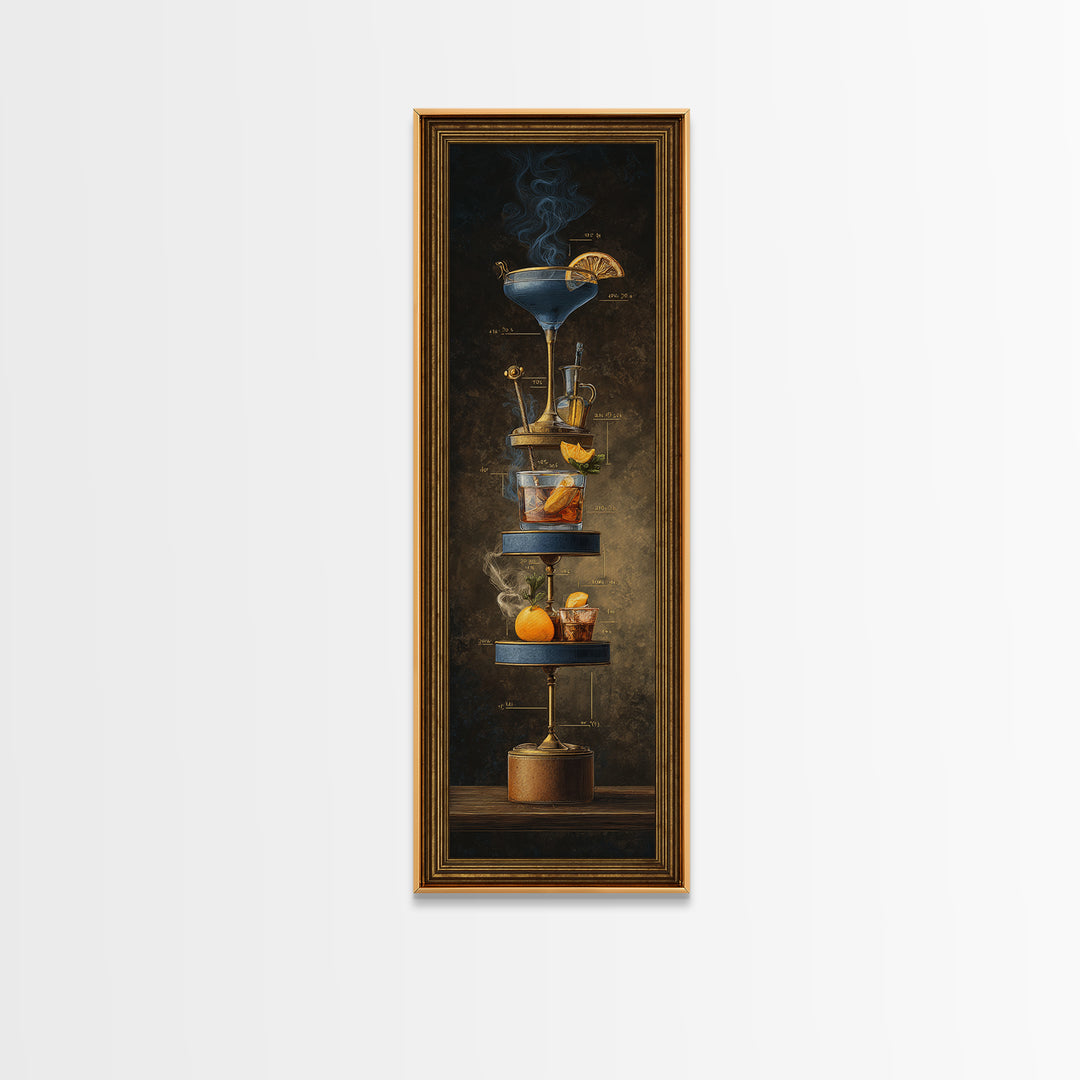 Cocktail Recipe Diagram Styled as Elegant Art Framed Canvas Print, Bar Art, Bar Decor, Fine Art, Statement Artwork, BAR-1x3-80