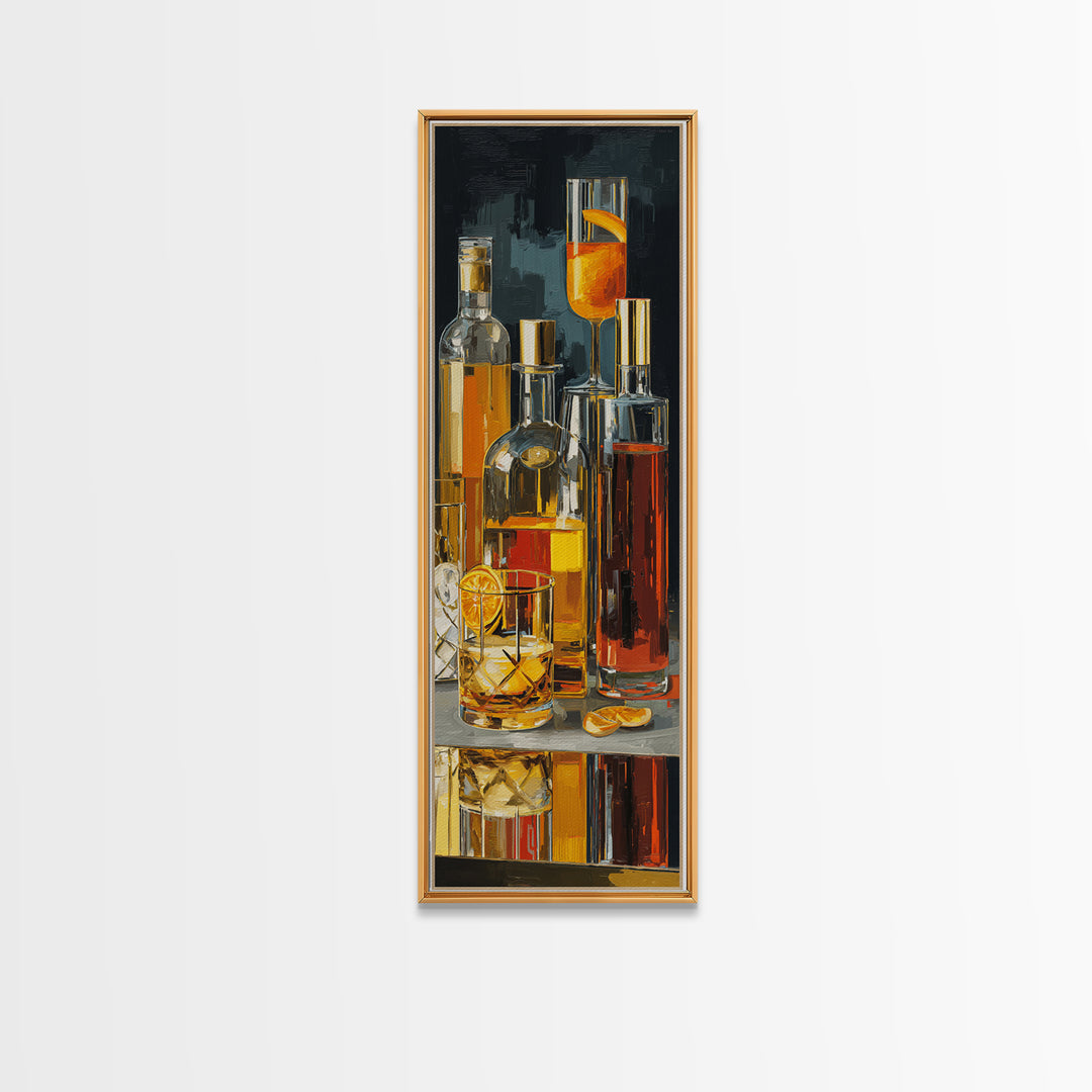 Retro Happy Hour Poster Framed Canvas Print, Bar Art, Living Room Art, Bar Decor, Fine Art, Luxury Decor, Room Decor, BAR-1x3-92