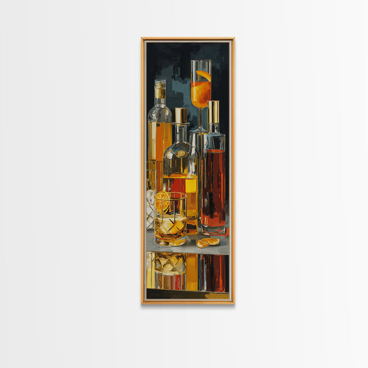 Retro Happy Hour Poster Framed Canvas Print, Bar Art, Living Room Art, Bar Decor, Fine Art, Luxury Decor, Room Decor, BAR-1x3-92
