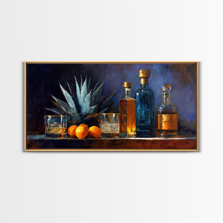 Tequila Agave Plant Study Framed Canvas Print, Bar Art, Kitchen Wall Decor, Bar Decor, Oil Painting, Bar Cart Art, BAR-2x1-80