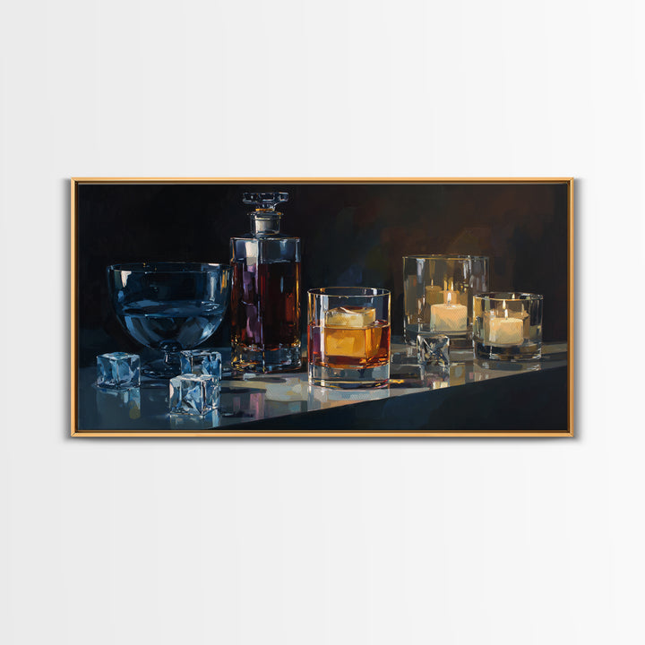 Smoked Glassware Study Framed Canvas Print, Bar Art, Digital Print, Bar Decor, Fine Art, Coffee Wall Art, Living Room Art, BAR-2x1-91