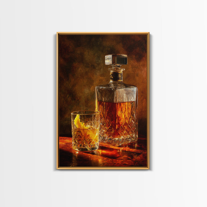 Whiskey Bottle and Cut Crystal Glass Canvas Print, Bar Art, Contemporary Art, Bar Decor, Fine Art, Apartment Decor, BAR-2x3-10