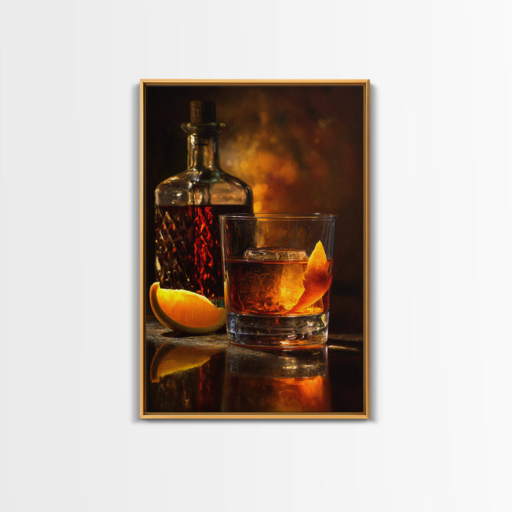 Old Fashioned Cocktail Canvas Print, Bar Art, Kitchen Print, Bar Decor, Oil Painting, Fine Art Print, Statement Artwork, BAR-2x3-57