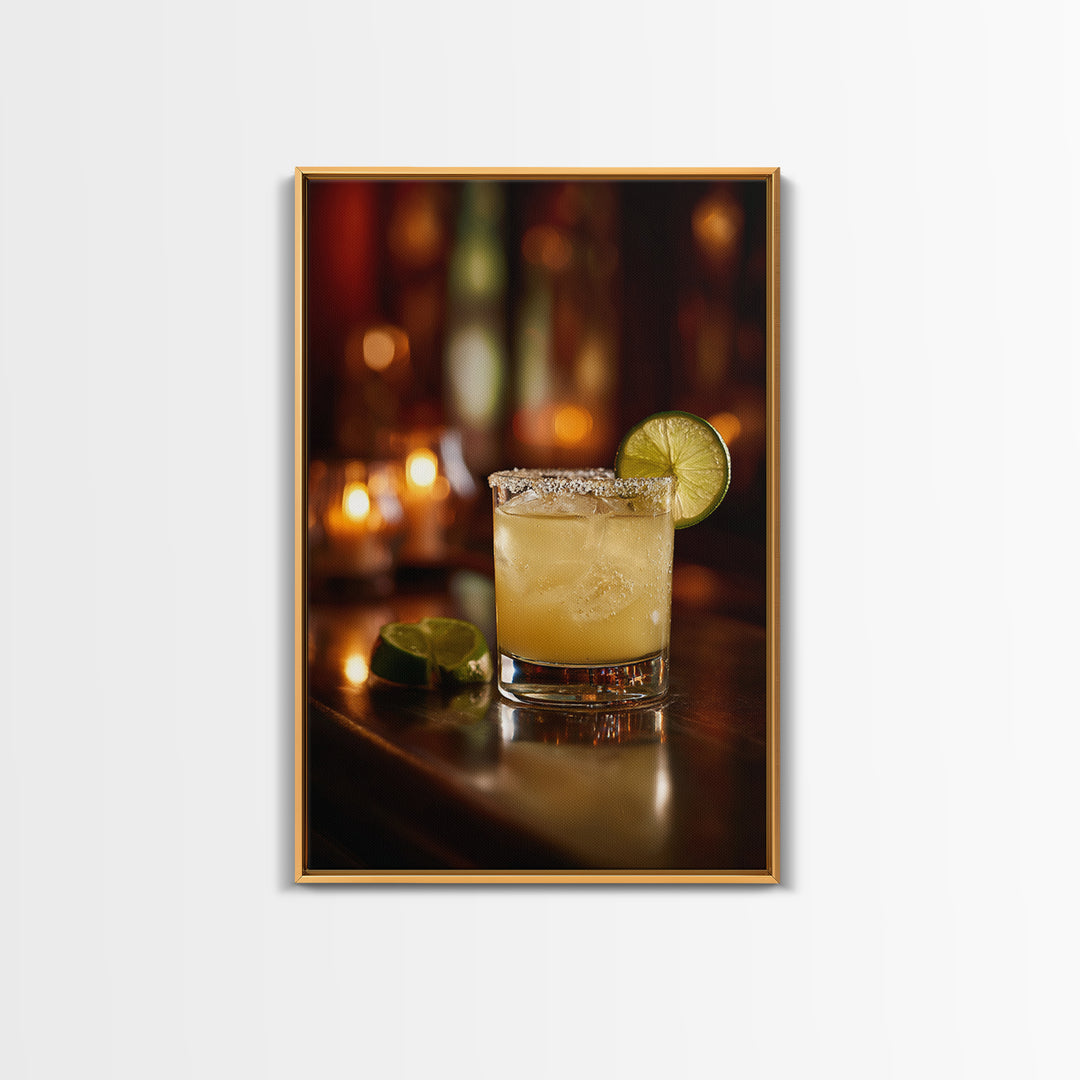 Classic Margarita with Salt Rim and Lime Canvas Print, Bar Art, Retro Wall Art, Bar Decor, Fine Art, Bar Cart Decor, BAR-2x3-67
