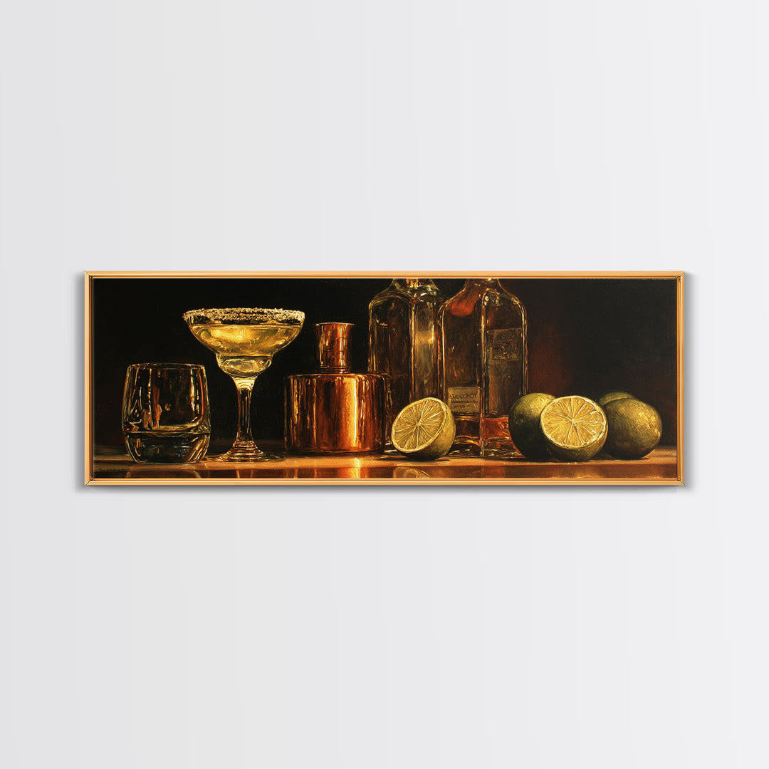 Classic Margarita with Salt Rim and Lime Canvas Print, Bar Art, Fine Art Print, Bar Decor, Fine Art, Metal Wall Art, BAR-3x1-3
