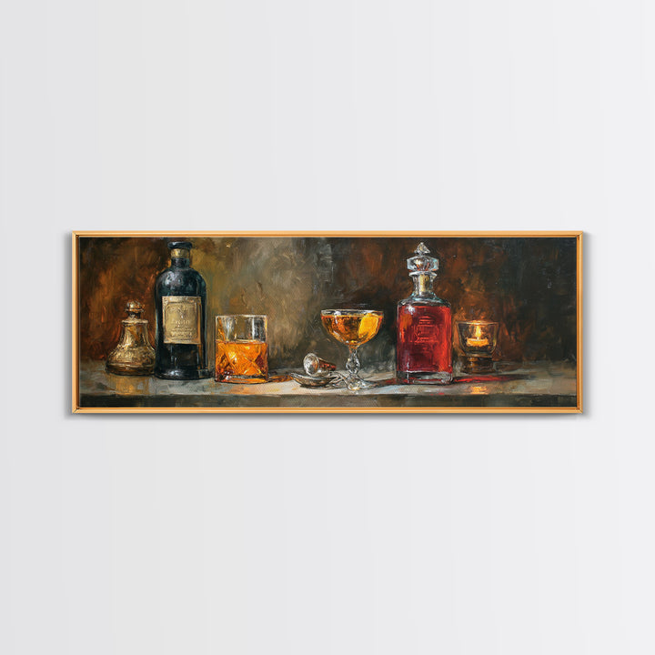 Orange Bitters and Bar Spoon Still Life Canvas Print, Bar Art, Bar Cart Decor, Bar Decor, Oil Painting, Minimalist Decor, BAR-3x1-85