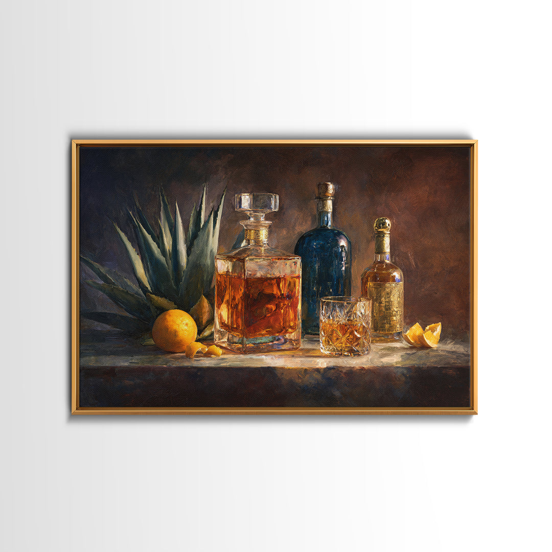 Tequila Agave Plant Study Framed Canvas Print, Bar Art, Bar Cart Decor, Bar Decor, Fine Art, Minimalist Decor, BAR-3x2-40