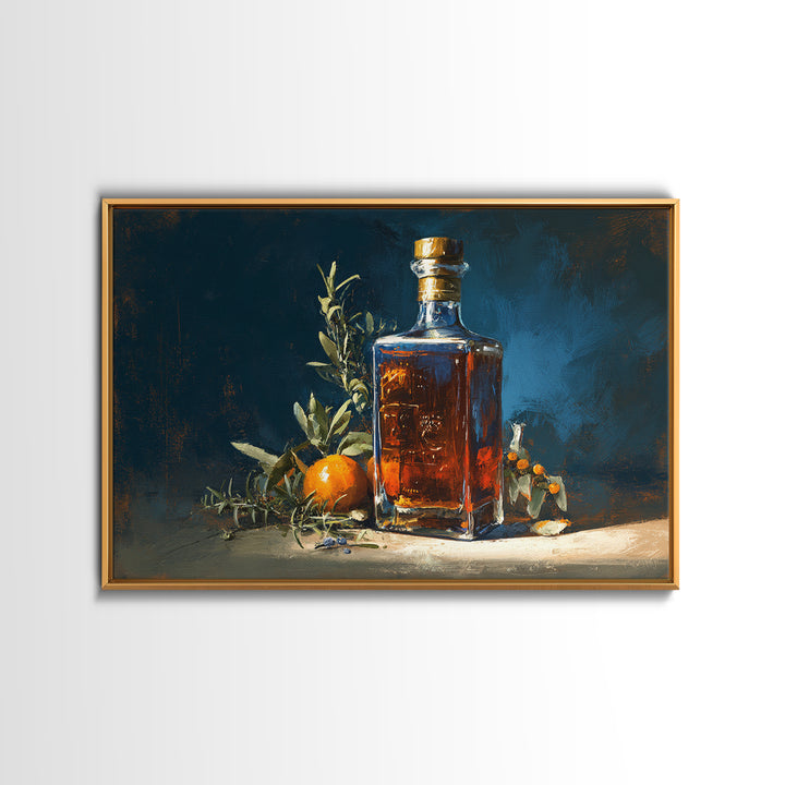 Gin Bottle with Botanicals and Juniper Branches Framed Canvas Print, Bar Art, Canvas Wall Art, Bar Decor, Fine Art, BAR-3x2-59