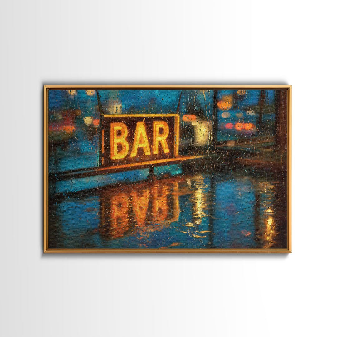 Neon Cocktail Sign Reflected Framed Canvas Print, Bar Art, Fine Art Print, Bar Decor, Fine Art, Metal Wall Art, BAR-3x2-81