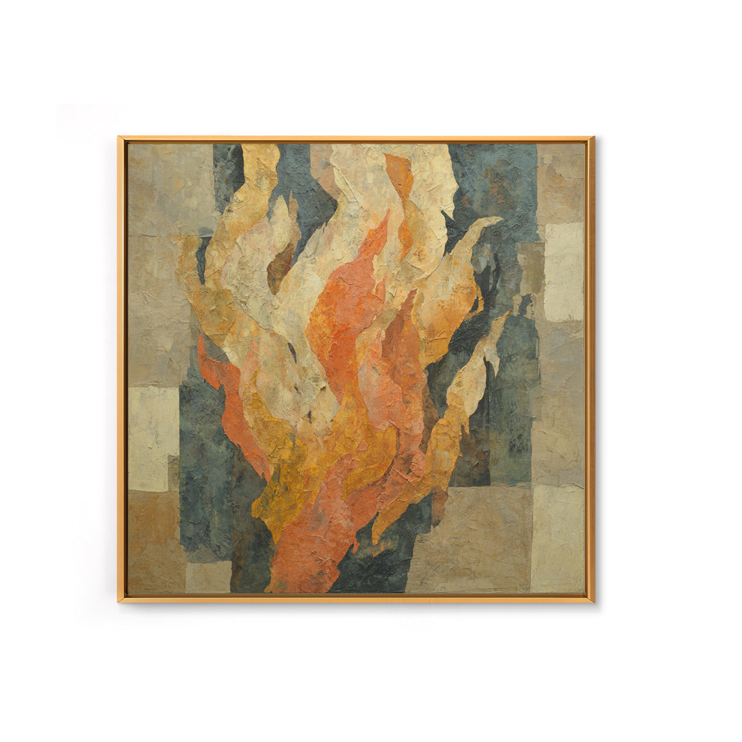 Moody Abstract Flames and Smoke Composition Framed Canvas Print, Basement Art, Rustic Wall Art, Living Room Decor, Abstract Art, BAS-1x1-24
