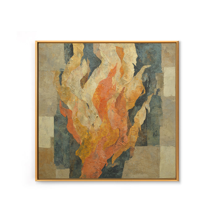 Moody Abstract Flames and Smoke Composition Framed Canvas Print, Basement Art, Rustic Wall Art, Living Room Decor, Abstract Art, BAS-1x1-24