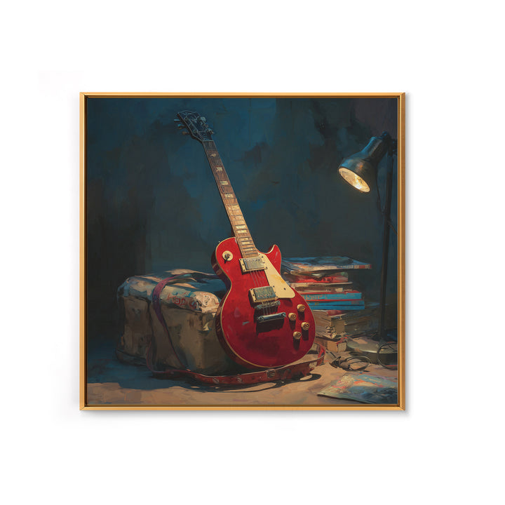 Classic Rock Guitar Still Life Framed Canvas Print, Basement Art, Fine Art Print, Living Room Decor, Fine Art, Retreat, BAS-1x1-29