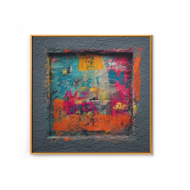 Urban Brick Graffiti Panel Framed Canvas Print, Basement Art, Custom Wall Art, Living Room Decor, Retreat, Baseball Decor, BAS-1x1-47