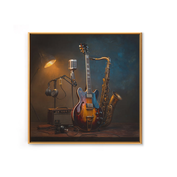 Classic Rock Guitar Still Life Framed Canvas Print, Basement Art, Fine Art Print, Living Room Decor, Fine Art, Retreat, BAS-1x1-53