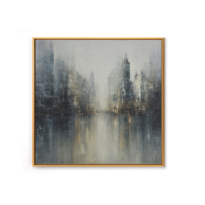 Dark Abstract City Skyline Framed Canvas Print, Basement Art, Western Decor, Living Room Decor, Retreat, Rustic Wall Art, BAS-1x1-7