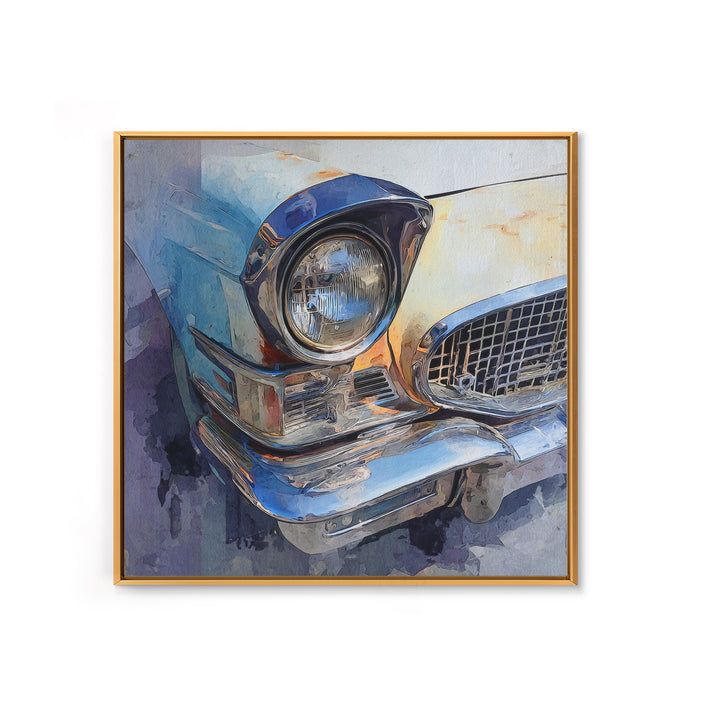 Classic Car Front Grill Closeup Framed Canvas Print, Basement Art, Rustic Wall Art, Living Room Decor, Fine Art, Retreat, BAS-1x1-70