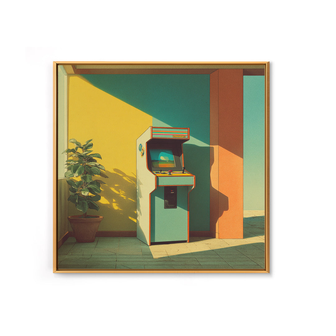 Retro Arcade Cabinet Graphic Framed Canvas Print, Basement Art, Art Print, Living Room Decor, Watercolor Art, Retreat, BAS-1x1-73