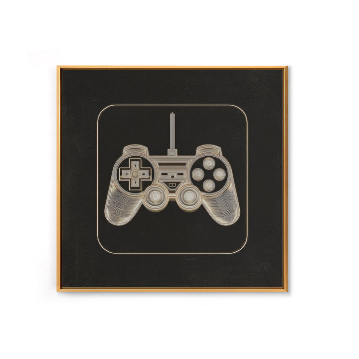 Neon Game Controller Icon on Black Background Framed Canvas Print, Basement Art, Luxury Decor, Living Room Decor, Oil Painting, BAS-1x1-93