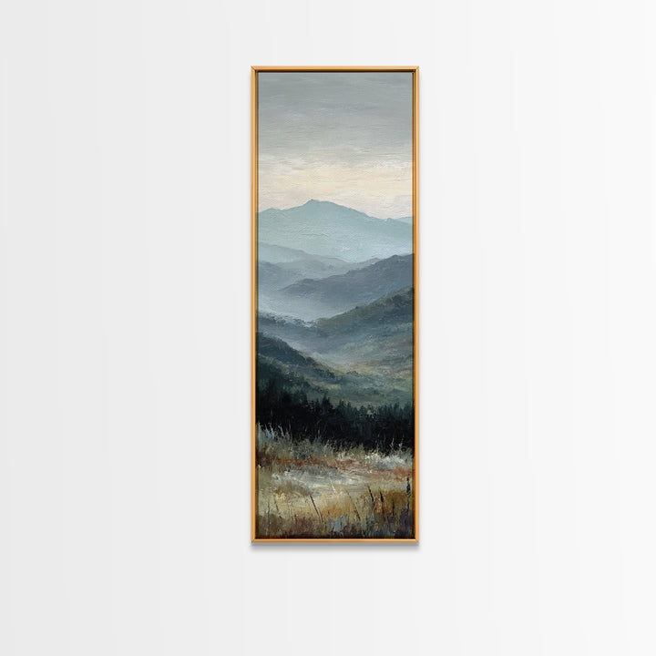 Moody Mountain Landscape for a Cozy Lounge Framed Canvas Print, Basement Art, Home Decor, Living Room Decor, Fine Art, Retreat, BAS-1x3-15