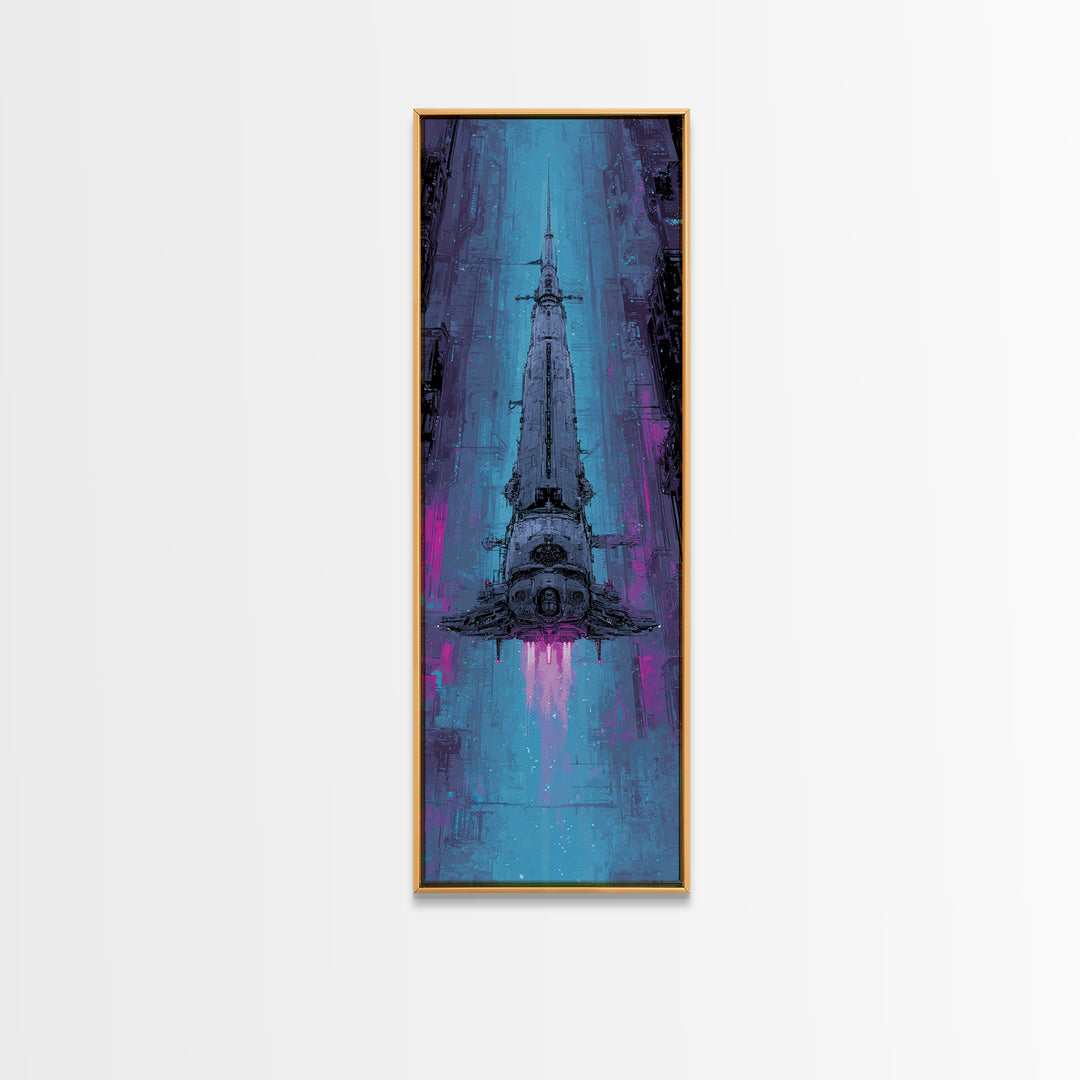 Retro Sci Fi Spaceship Poster for Entertainment Framed Canvas Print, Basement Art, Modern Decor, Living Room Decor, Retreat, BAS-1x3-53