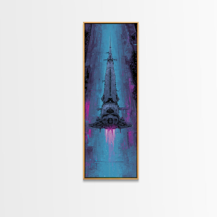 Retro Sci Fi Spaceship Poster for Entertainment Framed Canvas Print, Basement Art, Modern Decor, Living Room Decor, Retreat, BAS-1x3-53